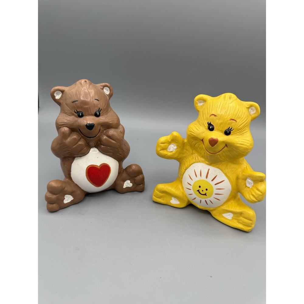 Vintage 80s Ceramic Bears Set Heart & Sun 6” Retro